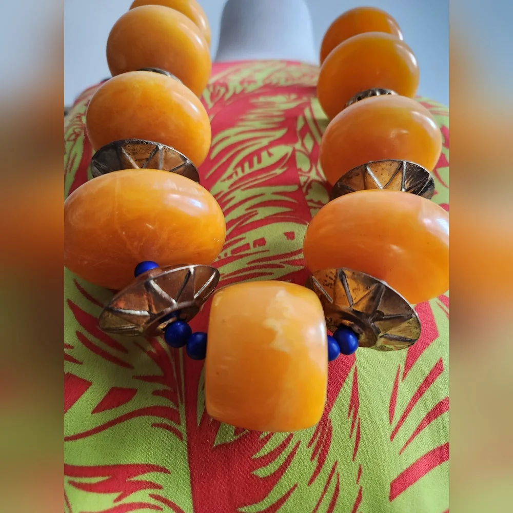 Orange, Goldtone and Blue Multi Use Piece-Home Decor or Necklace - Picture 8 of 15